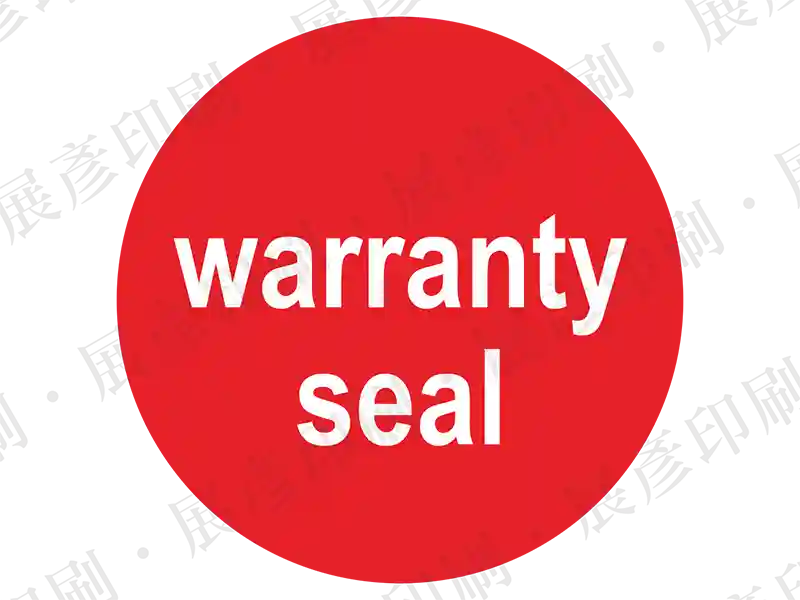 紅色圓形，白字「warranty seal」。用途：保固封條。語系：英文
