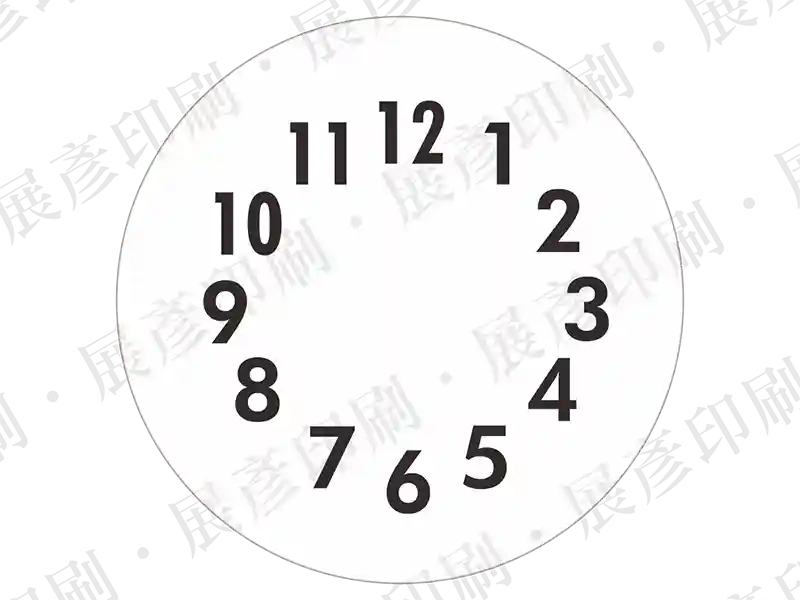 鐘面刻度樣式(1~12)，黑色數字年份。用途：標示保固時間。